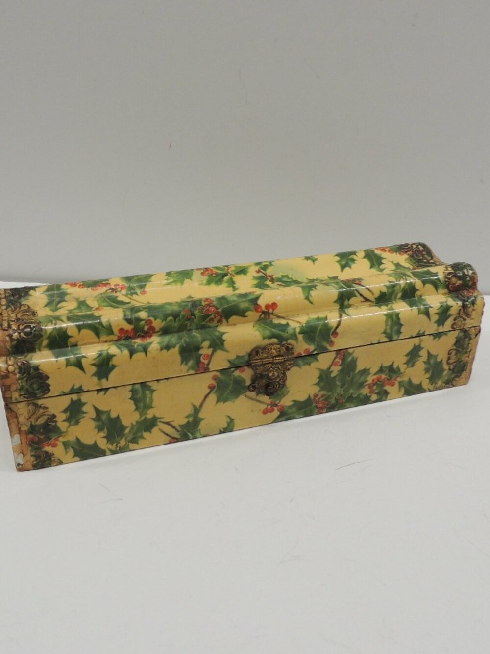 Vintage Green & Yellow Decoupage Decorative Box with Lid